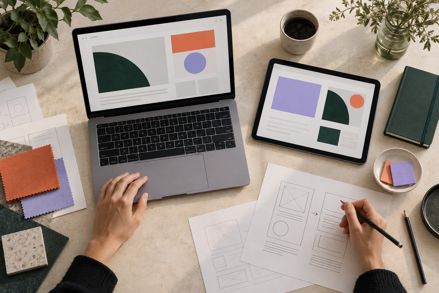 Sistema digital en diseño con pantallas y prototipos